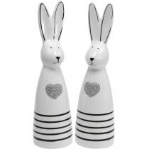 Coniglio in ceramica bianco e nero, decoro coniglietto pasquale coppia di conigli con cuore H20.5cm 2pz