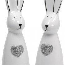 Coniglio in ceramica bianco e nero, decoro coniglietto pasquale coppia di conigli con cuore H20.5cm 2pz
