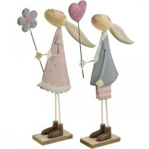Prodotto Decorazione primaverile, conigli in metallo, Pasqua, coppia di conigli, San Valentino rosa, blu 29,5/31,5 cm set di 2