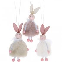 Coniglietti, decorazioni pasquali, ciondoli primaverili, coniglietti pasquali da appendere beige, rosa, bianco H12,5cm 3pz