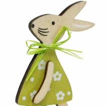 Prodotto Coniglio di legno su un bastone verde, giallo, rosa 8 cm 12 pezzi