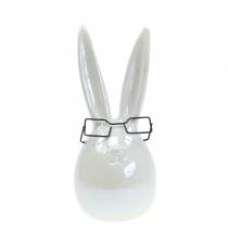 Coniglietto pasquale con bicchieri in madreperla bianca H20cm