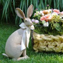 Coniglietto pasquale seduto con fiocco decorazione da tavola in poliresina Pasquale H30cm