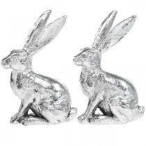 Prodotto Coniglietto pasquale seduto Coniglio argento Figura decorativa Pasqua 13 cm 2 pezzi