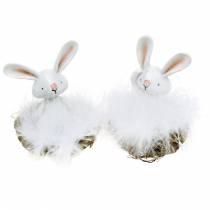 Coniglietto pasquale nel nido, decorazione primaverile, decorazione coniglietto, decorazione pasquale, coniglietto bianco 4 pezzi