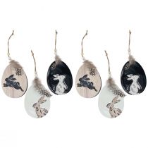 Prodotto Coniglietto in un uovo Uova di Pasqua in legno da appendere bianco nero 10 cm 6 pz