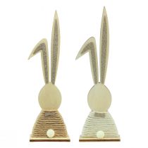 Prodotto Coniglietti con coniglietti in legno glitter decorazione da tavolo Pasqua H36cm 2 pezzi