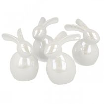 Coniglietto decorativo, decorazione pasquale, coniglietto pasquale in ceramica bianco, madreperla H9,5cm 4pz