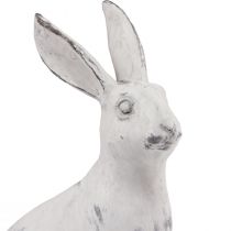 Coniglio seduto coniglio decorativo pietra artificiale bianco grigio H21,5 cm