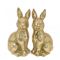 Coniglio dorato decorazione seduta aspetto antico Coniglio pasquale H12,5 cm 2 pezzi