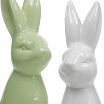 Coniglietto pasquale in porcellana seduto bianco, panna, verde H18cm 3pz