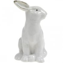 Prodotto Coniglietto pasquale bianco-dorato, decoro primaverile, figura in ceramica bianca, dorata H13cm 2pz