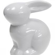 Coniglietto pasquale bianco decorativo in ceramica lepre seduto H8.5cm 4 pezzi