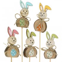 Decorazione coniglietto in legno Coniglietto decorativo pasquale colorato su spina fiore bastone 8 cm 8 pezzi