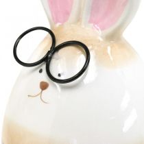 Coniglietti pasquali in ceramica con occhiali, decorazione pasquale coppia coniglietti H19cm 2pz