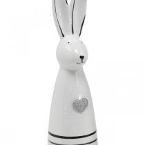Coniglio in Ceramica Bianco Nero Cuore Strisce H30cm