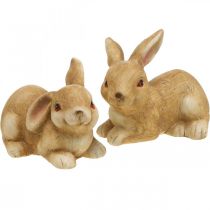 Coniglietto pasquale sdraiato coniglio in ceramica marrone coppia figura decorativa 15,5 cm 2 pezzi