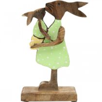 Prodotto Coniglietta madre con bambino, decorazione pasquale, primavera, coniglietto pasquale in legno, naturale, verde, giallo H22cm