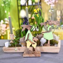 Prodotto Coniglietta madre con bambino, decorazione pasquale, primavera, coniglietto pasquale in legno, naturale, verde, giallo H22cm