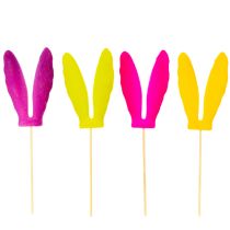 Prodotto Decorazione pasquale con orecchie da coniglio floccate su un bastoncino come fiori d'atmosfera, 31 cm, 4 pezzi