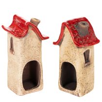 Prodotto Decorazione a forma di casetta in ceramica con tetto rosso, casetta luminosa, 15 cm, 2 pezzi
