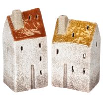 Prodotto Decorazione in ceramica a forma di casetta con camino, portacandele, autunno e inverno, 13 cm, 2 pezzi