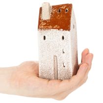 Prodotto Decorazione in ceramica a forma di casetta con camino, portacandele, autunno e inverno, 13 cm, 2 pezzi