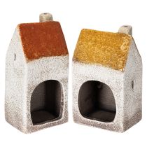 Prodotto Decorazione in ceramica a forma di casetta con camino, portacandele, autunno e inverno, 13 cm, 2 pezzi