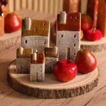 Prodotto Decorazione in ceramica a forma di casetta con camino, portacandele, autunno e inverno, 13 cm, 2 pezzi