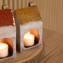 Prodotto Decorazione in ceramica a forma di casetta con camino, portacandele, autunno e inverno, 13 cm, 2 pezzi