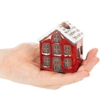 Prodotto Portacandele in ceramica, casetta decorativa con neve per decorazione da tavola, 7 cm, 2 pezzi