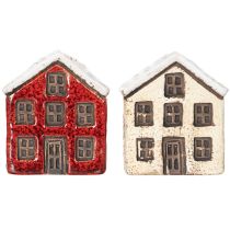 Prodotto Portacandele in ceramica, casetta decorativa con neve per decorazione da tavola, 7 cm, 2 pezzi