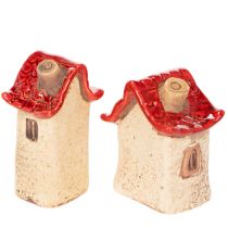 Prodotto Set di decorazioni in ceramica a forma di casetta con tetto rosso, 8 cm, 2 pezzi