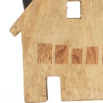 Prodotto Portacandele decorativo a forma di casa in legno, nero, 10,5×3,5×13 cm