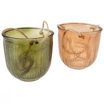 Prodotto Vaso sospeso in vetro decorativo vaso di vetro retrò verde marrone 14,5 cm 2 pezzi