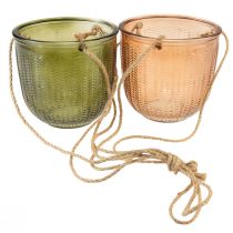 Prodotto Vaso sospeso in vetro decorativo vaso di vetro retrò verde marrone 14,5 cm 2 pezzi