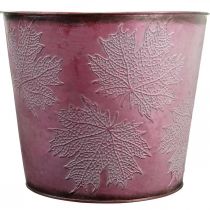Prodotto Vaso autunnale, secchio per piante, decorazione in metallo con foglie rosso vino Ø25,5cm H22cm