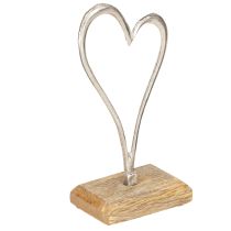 Prodotto Decorazione a forma di cuore in metallo con base in legno naturale argento H15,5cm 3 pezzi