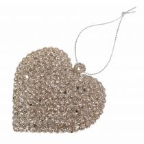 Prodotto Cuore glitterato per appendere champagne 6 cm x 6,5 cm 12 pz