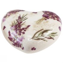 Prodotto Decorazione a forma di cuore Decorazione in ceramica Lavanda Decorazione da tavolo Gres 8,5 cm 3 pezzi