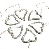 Decorazione cuore da appendere cuore in metallo argento 7,5 × 8,5 cm 6 pezzi
