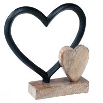 Prodotto Cuore in metallo cuore in legno base in legno di mango naturale 18x5x19cm