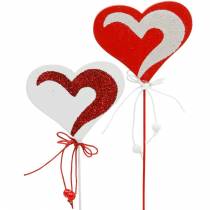 Prodotto Cuore su bastoncino cuore decorativo rosso, bianco tappo decorativo San Valentino 16 pz