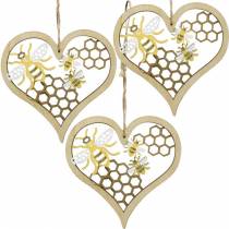 Cuore decorativo api giallo, cuore in legno dorato per appendere decorazioni estive 6pz