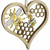 Cuore decorativo api giallo, cuore in legno dorato per appendere decorazioni estive 6pz