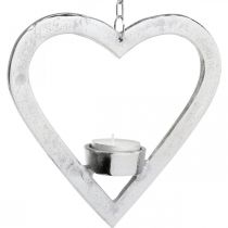Prodotto Portacandela nel cuore, decorazione candela da appendere, matrimonio, decorazione dell'Avvento in metallo argento H17.5cm