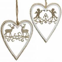 Prodotto Cuori da appendere con intarsio in legno, plastica bianco, dorato, Ø9,2 cm H12 cm 4 pz