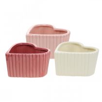 Prodotto Cuore decorativo in ceramica bianco, rosa, mini fioriera H6 cm 3 pz