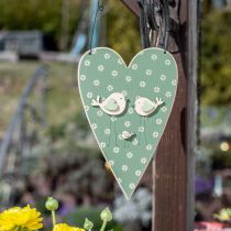 Cuore da appendere, decorazione in legno con uccelli, decorazione per porta, verde primavera, giallo H22cm set da 3