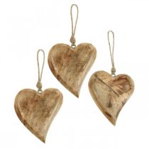 Cuore in legno cuori in legno pendente decorativo in legno di mango H14cm 3 pezzi